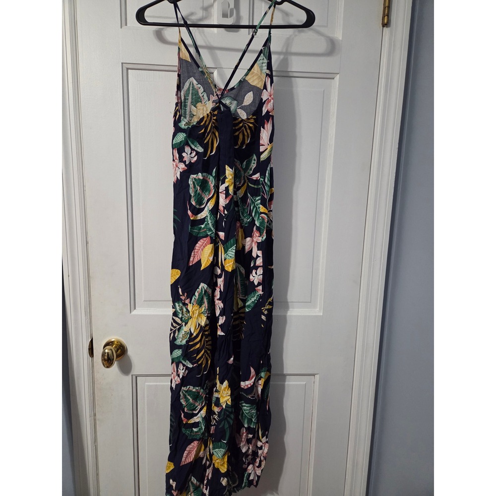 Tropical Floral Maxi Dress Womens Blue Vacation Beachy Summer Strappy Sleeveless - Picture 3 of 4